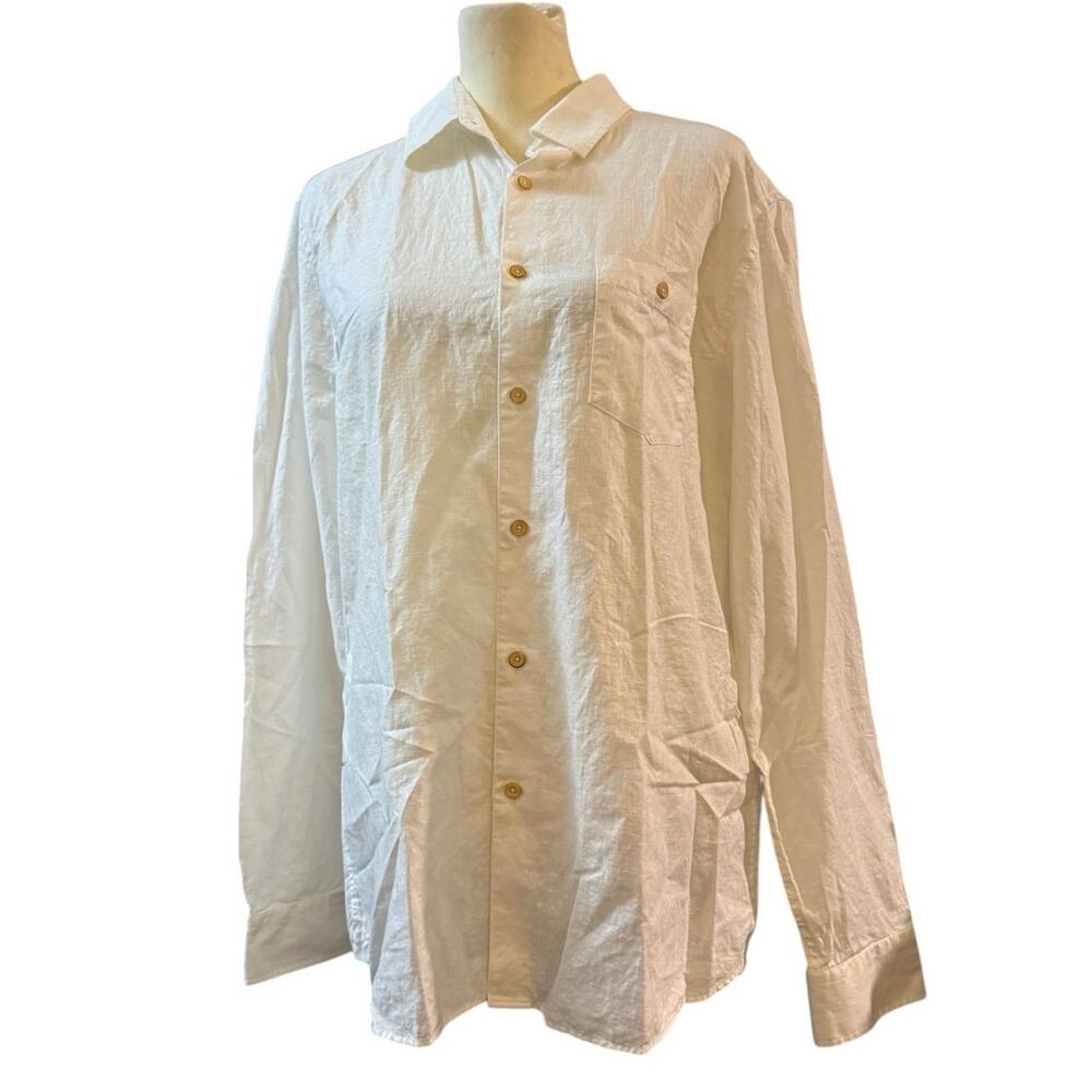 Ted Baker London White Linen Cotton Blend Button Down Shirt, Men's Size Large